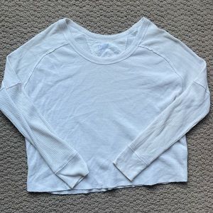 TNA white long sleeve waffle crop top